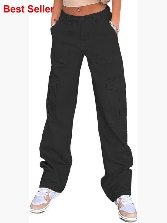 Other - High Rise Baggy Cargo Pants Straight Leg Boyfriend Denim Trousers